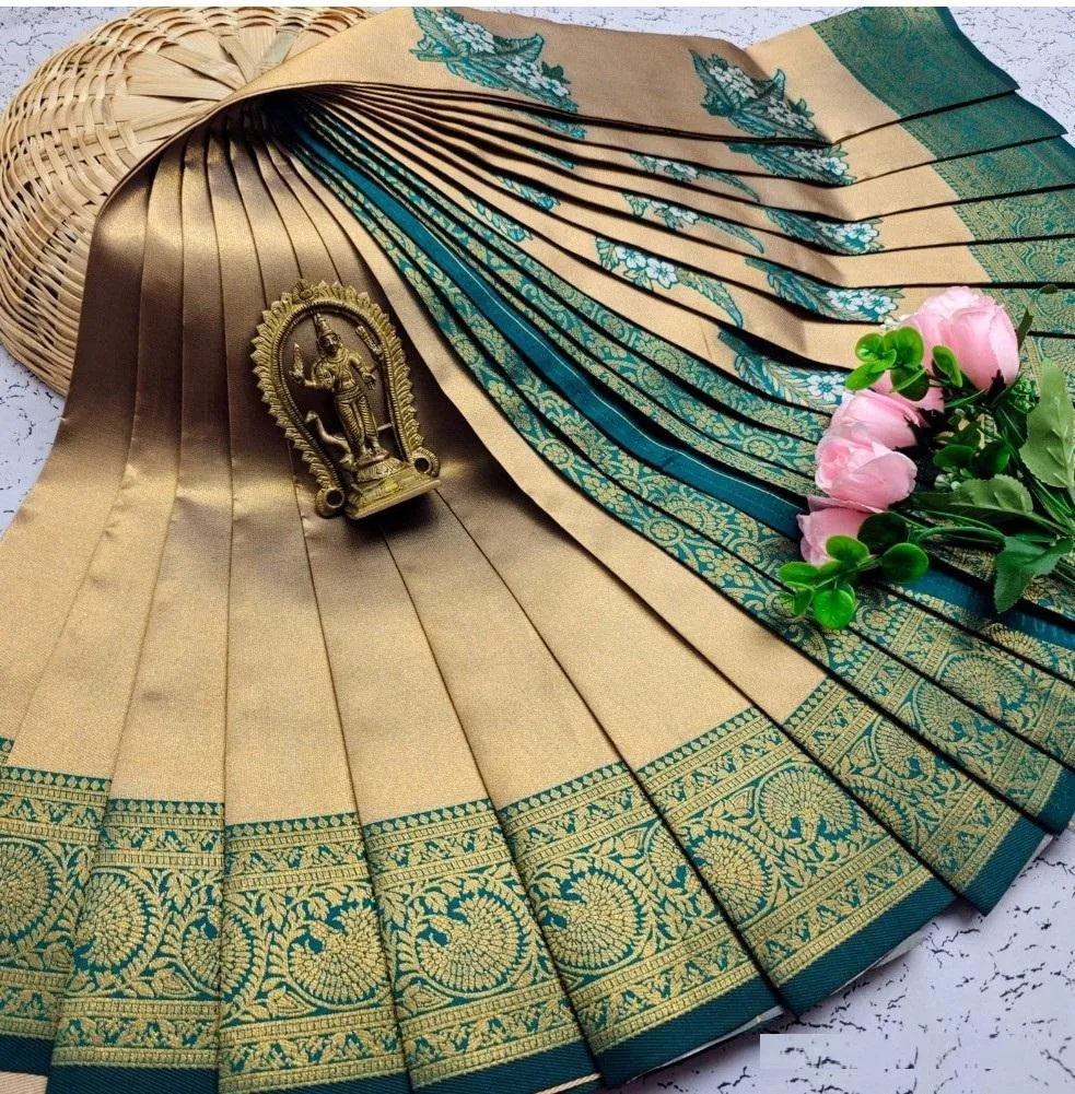 Generic Women's Soft Silk Printed Saree With Unstitched Blouse 5.5Mtr (Gold)