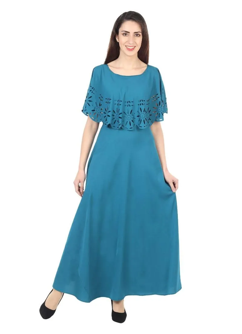 Generic Women's Crepe Solid Sleeveless Full Length Gown(Light Blue)