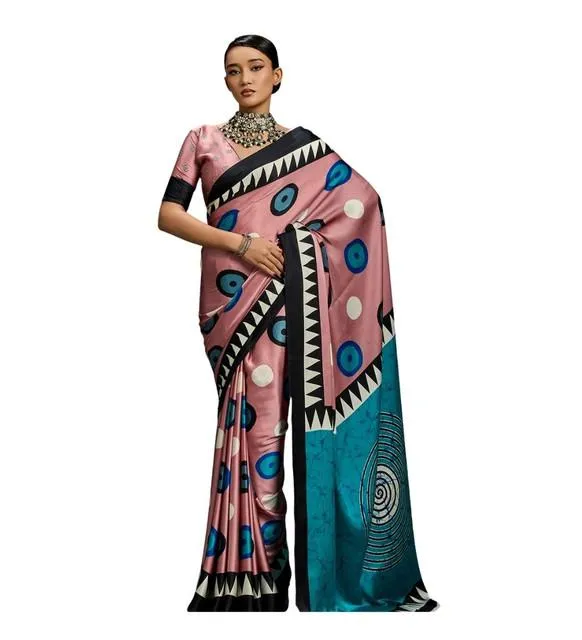 Generic Women's Satin Crepe Printed Saree With Unstitched Blouse 5.5Mtr (Multicolor)